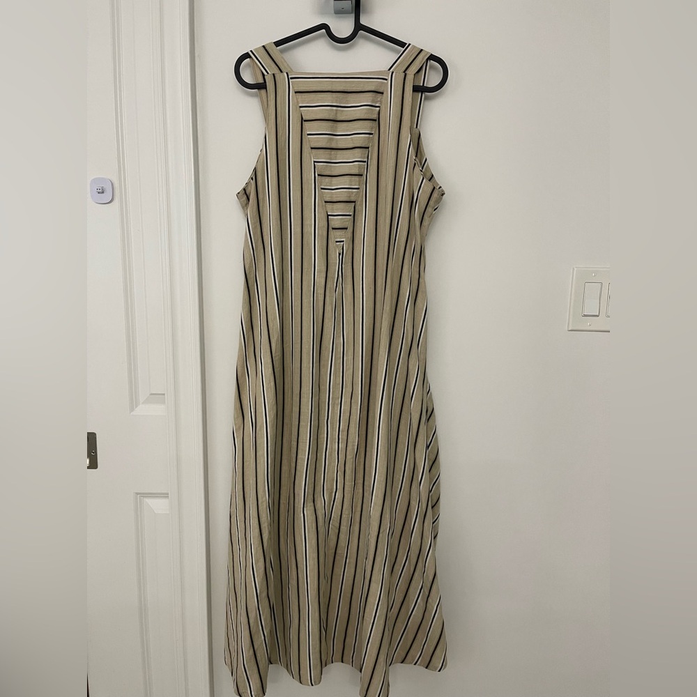 Spanner Midi Dress Tan/white/charcoal striped sleeveless dress size S - Picture 3 of 5